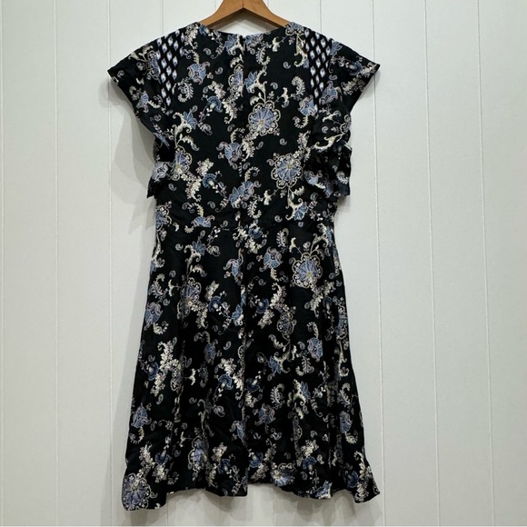 Rebecca Taylor Floral Paisley Print Silk Blend Mini Dress Flutter Sleeves Size 6 - Picture 8 of 16